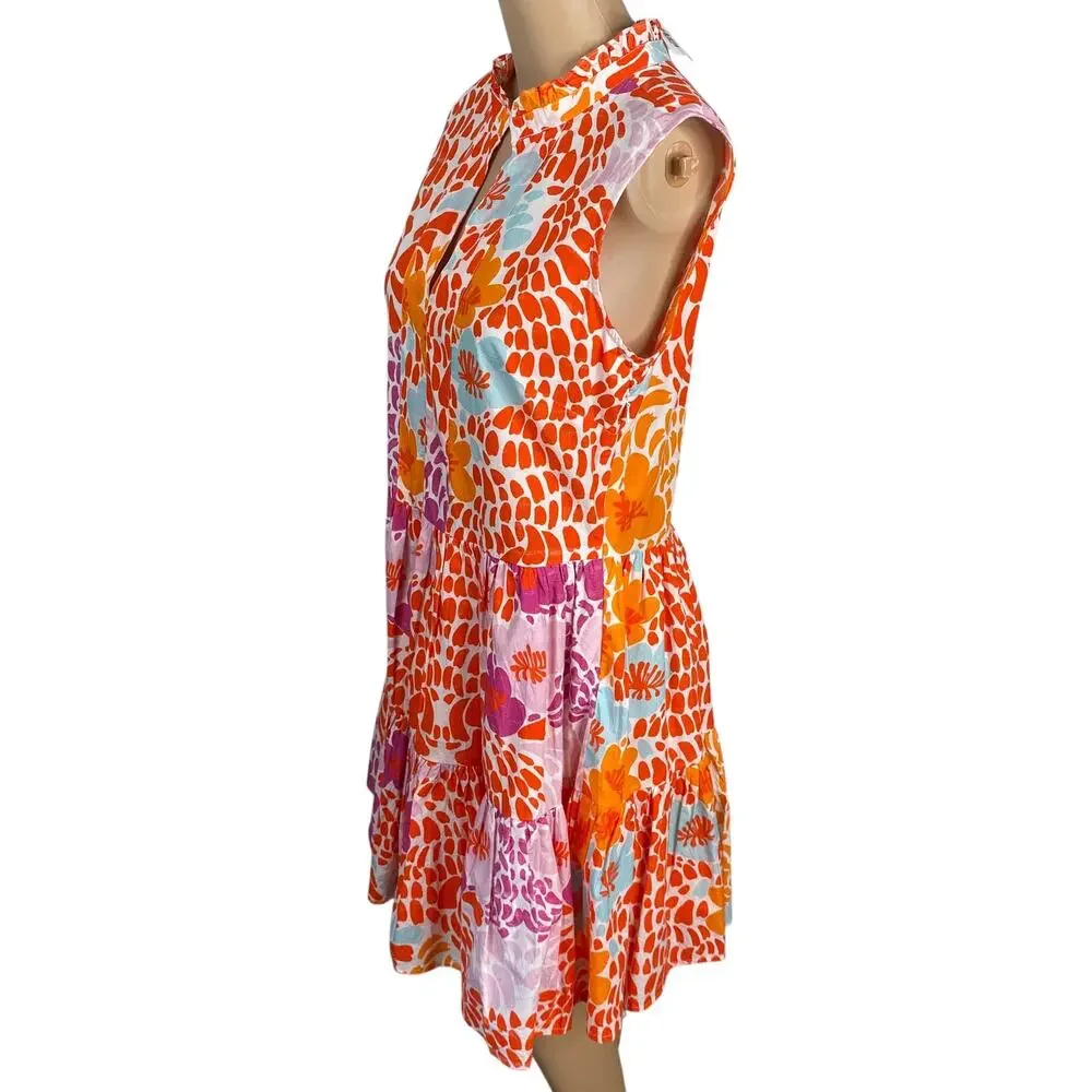 NWT Oliphant Yoke Antigua Orange Floral Tiered Swing Mini Dress SZ S - Picture 6 of 9